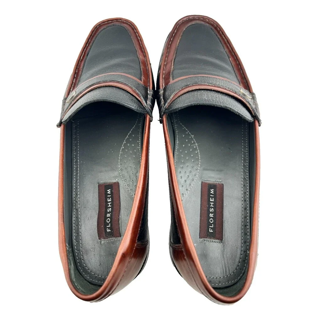FLORSHEIM Men's 12D Black Brown Slip on Loafers Dress Shoes Leather Brazil